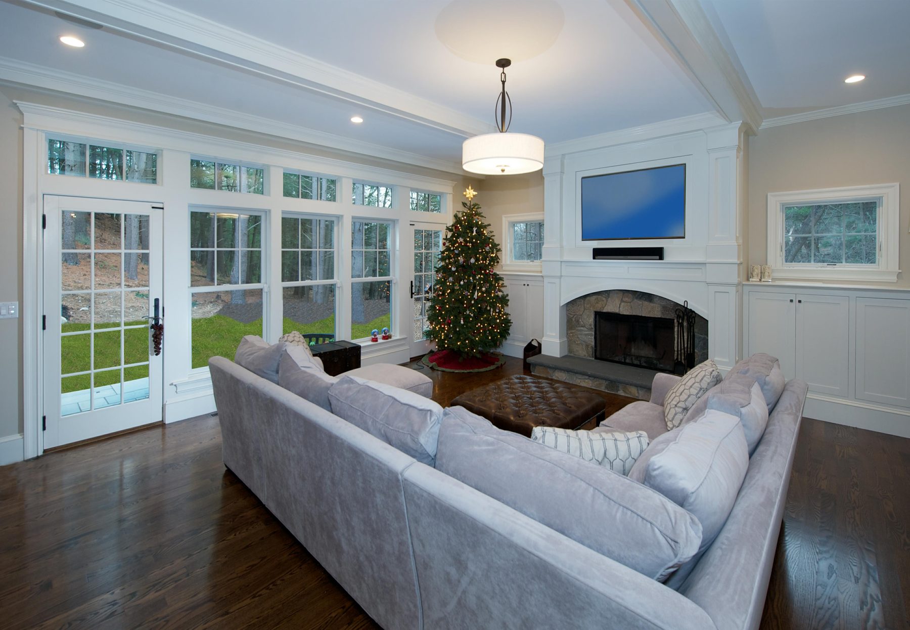 Great room with stone fireplace