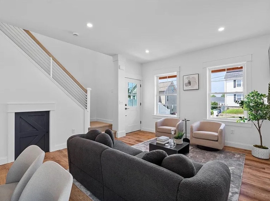 Entry with staircase and cable railing